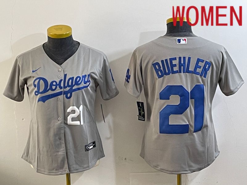 Women Los Angeles Dodgers #21 Buehler Grey Game 2024 Nike MLB Jersey style 11211